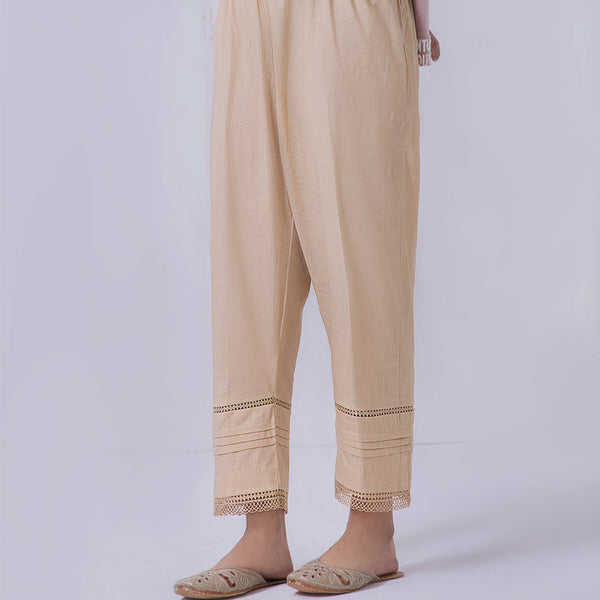 Skin Pintuck and lace Cotton Trouser WRT-015